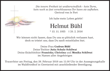 Traueranzeige von Helmut Bühl von merkurtz