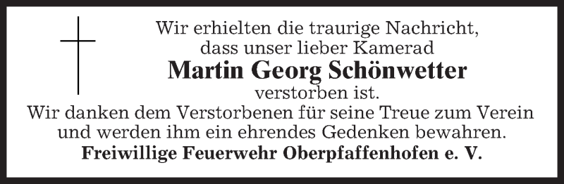  Traueranzeige für Martin Georg Schönwetter vom 03.02.2016 aus 