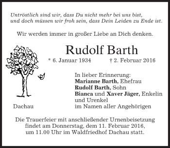 Traueranzeige von Rudolf Barth 