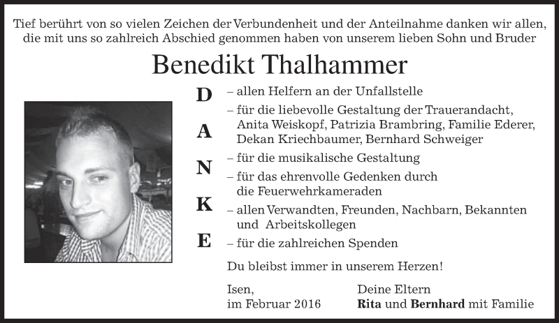  Traueranzeige für Benedikt Thalhammer vom 20.02.2016 aus merkurtz