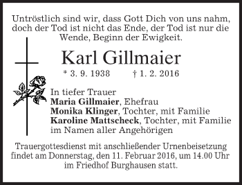 Traueranzeige von Karl Gillmaier 