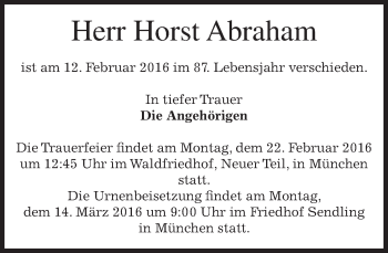 Traueranzeige von Horst Abraham von merkurtz