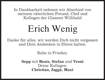Traueranzeige von Erich Wenig von merkurtz