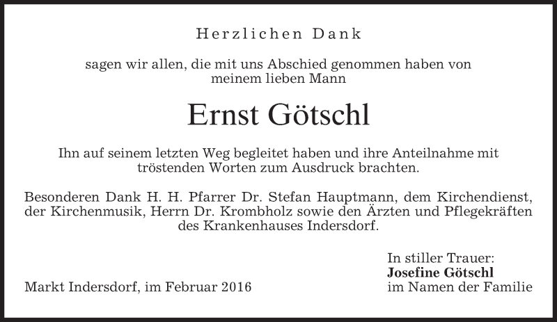  Traueranzeige für Ernst Götschl vom 13.02.2016 aus merkurtz