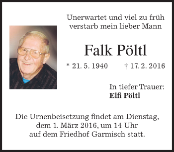 Traueranzeige von Falk Pöltl von merkurtz