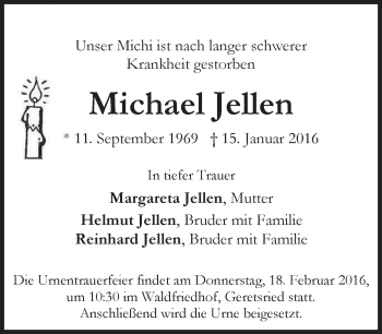 Traueranzeige von Michael Jellen von merkurtz