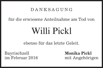 Traueranzeige von Willi Pickl 