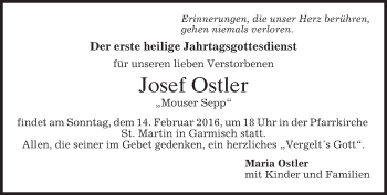 Traueranzeige von Josef Ostler von merkurtz