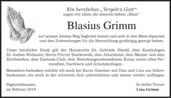 Traueranzeige von Blasius Grimm von merkurtz