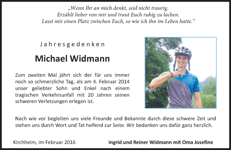  Traueranzeige für Michael Widmann vom 04.02.2016 aus 