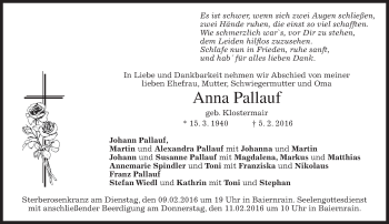 Traueranzeige von Anna Pallauf 
