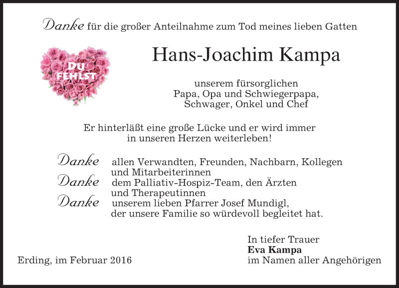  Traueranzeige für Hans-Joachim Kampa vom 20.02.2016 aus merkurtz