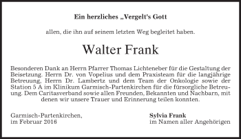 Traueranzeige von Walter Frank von merkurtz