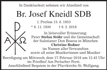 Traueranzeige von Josef Kneidl von merkurtz