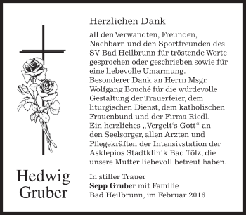 Traueranzeige von Hedwig Gruber von merkurtz