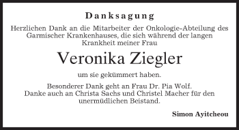 Traueranzeige von Veronika Ziegler von merkurtz