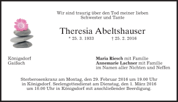 Traueranzeige von Theresia Abeltshauser von merkurtz
