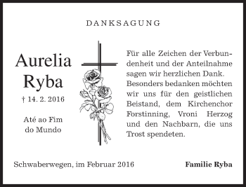 Traueranzeige von Aurelia Ryba