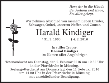 Traueranzeige von Harald Kindiger 
