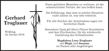 Traueranzeige von Gerhard Troglauer 
