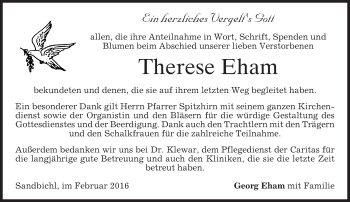 Traueranzeige von Therese Eham von merkurtz