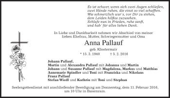 Traueranzeige von Anna Pallauf 