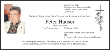 Traueranzeige von Peter Hauser 