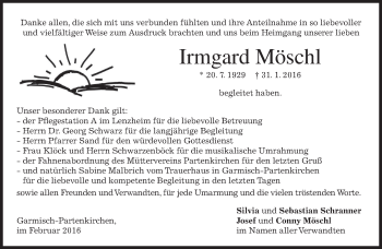 Traueranzeige von Irmgard Möschl von merkurtz