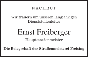 Traueranzeige von Ernst Freiberger 