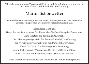 Traueranzeige von Martin Schönwetter