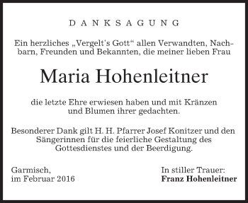 Traueranzeige von Maria Hohenleitner von merkurtz