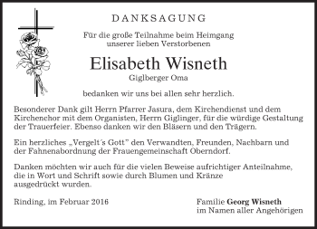 Traueranzeige von Elisabeth Wisneth von merkurtz