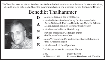 Traueranzeige von Benedikt Thalhammer von merkurtz