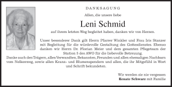 Traueranzeige von Leni Schmid von merkurtz