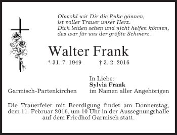 Traueranzeige von Walter Frank 