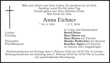 Traueranzeige von Anna Eichner 