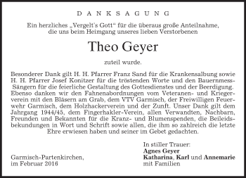Traueranzeige von Theo Geyer von merkurtz