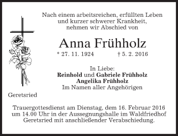 Traueranzeige von Anna Frühholz von merkurtz