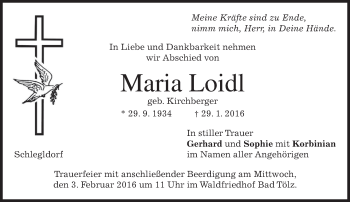 Traueranzeige von Maria Loidl 