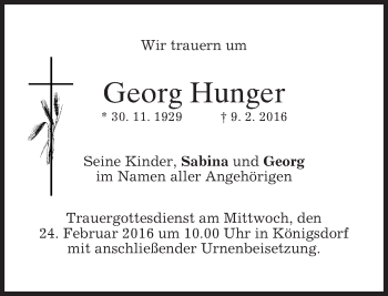 Traueranzeige von Georg Hunger von merkurtz