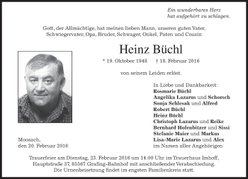 Traueranzeige von Heinz Büchl