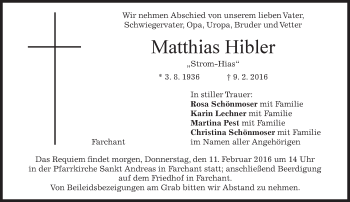 Traueranzeige von Matthias Hibler 