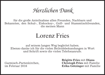 Traueranzeige von Lorenz Fries 