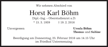 Traueranzeige von Horst Karl Böhm von merkurtz