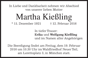 Traueranzeige von Martha Kießling von merkurtz