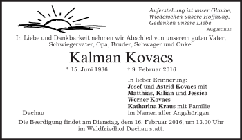 Traueranzeige von Kalman Kovacs von merkurtz