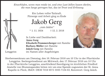 Traueranzeige von Jakob Gerg von merkurtz