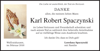 Traueranzeige von Karl Robert Spaczynski von merkurtz