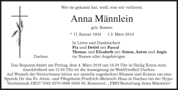 Traueranzeige von Anna Männlein von merkurtz