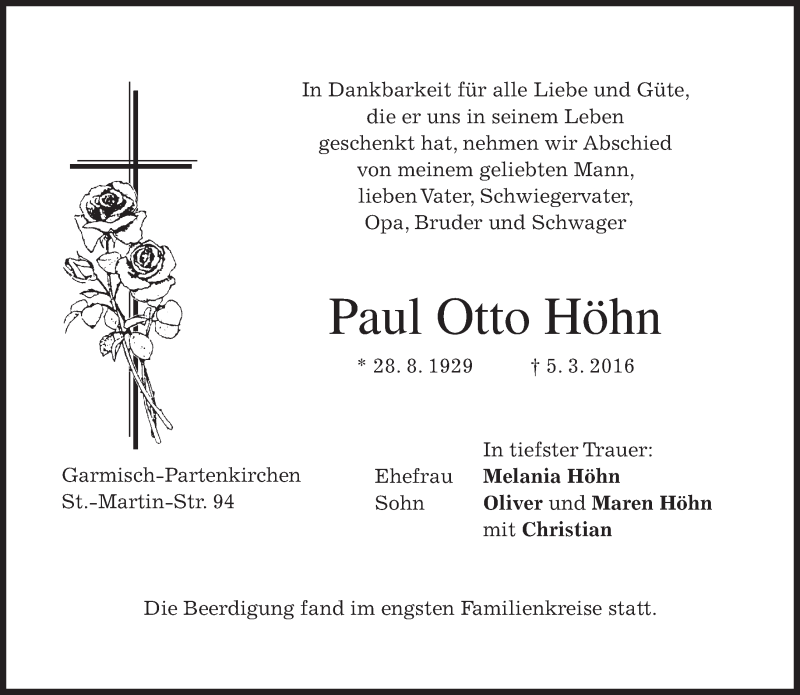  Traueranzeige für Paul Otto Höhn vom 11.03.2016 aus merkurtz